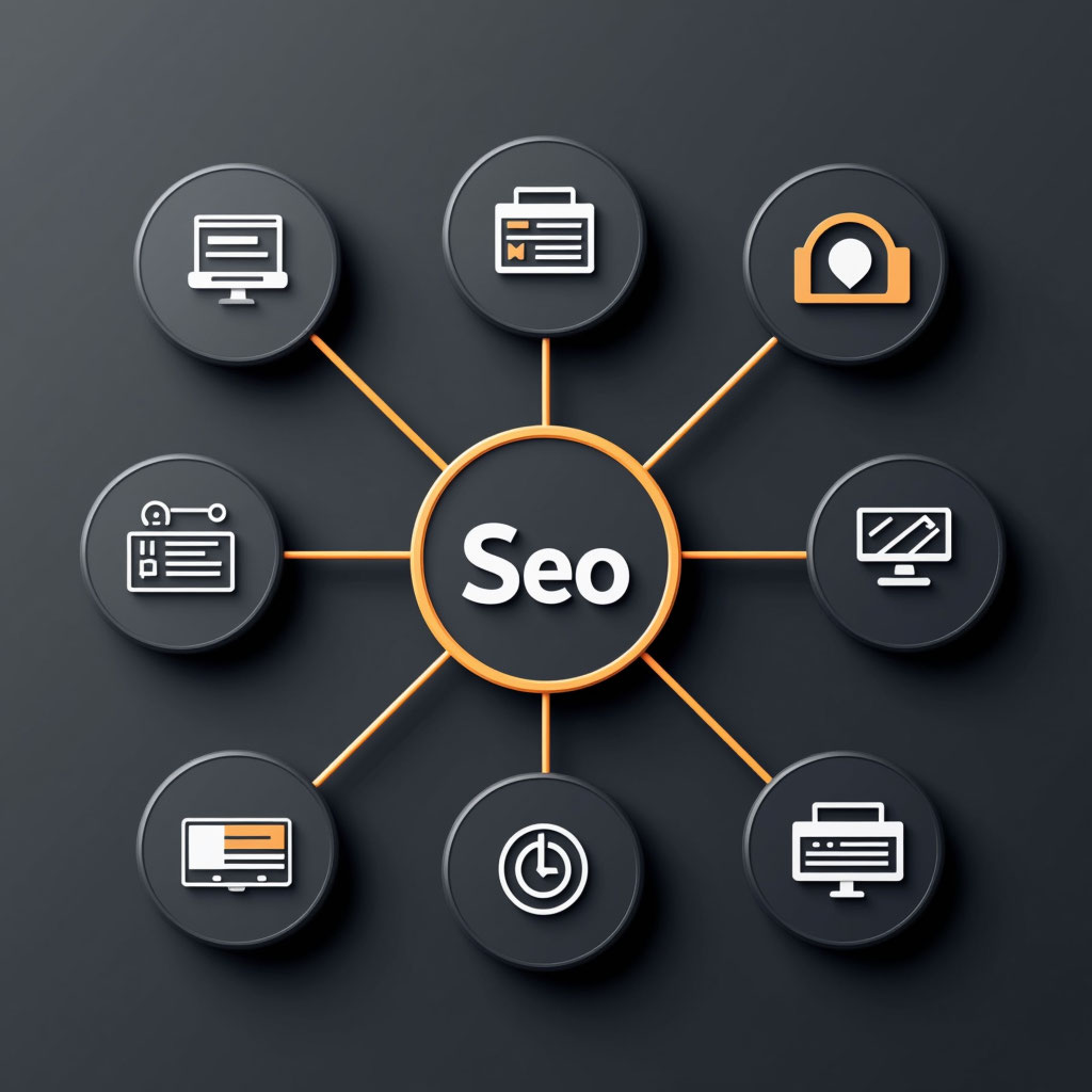 An abstract grid showing website architecture and optimization processes for technical SEO.